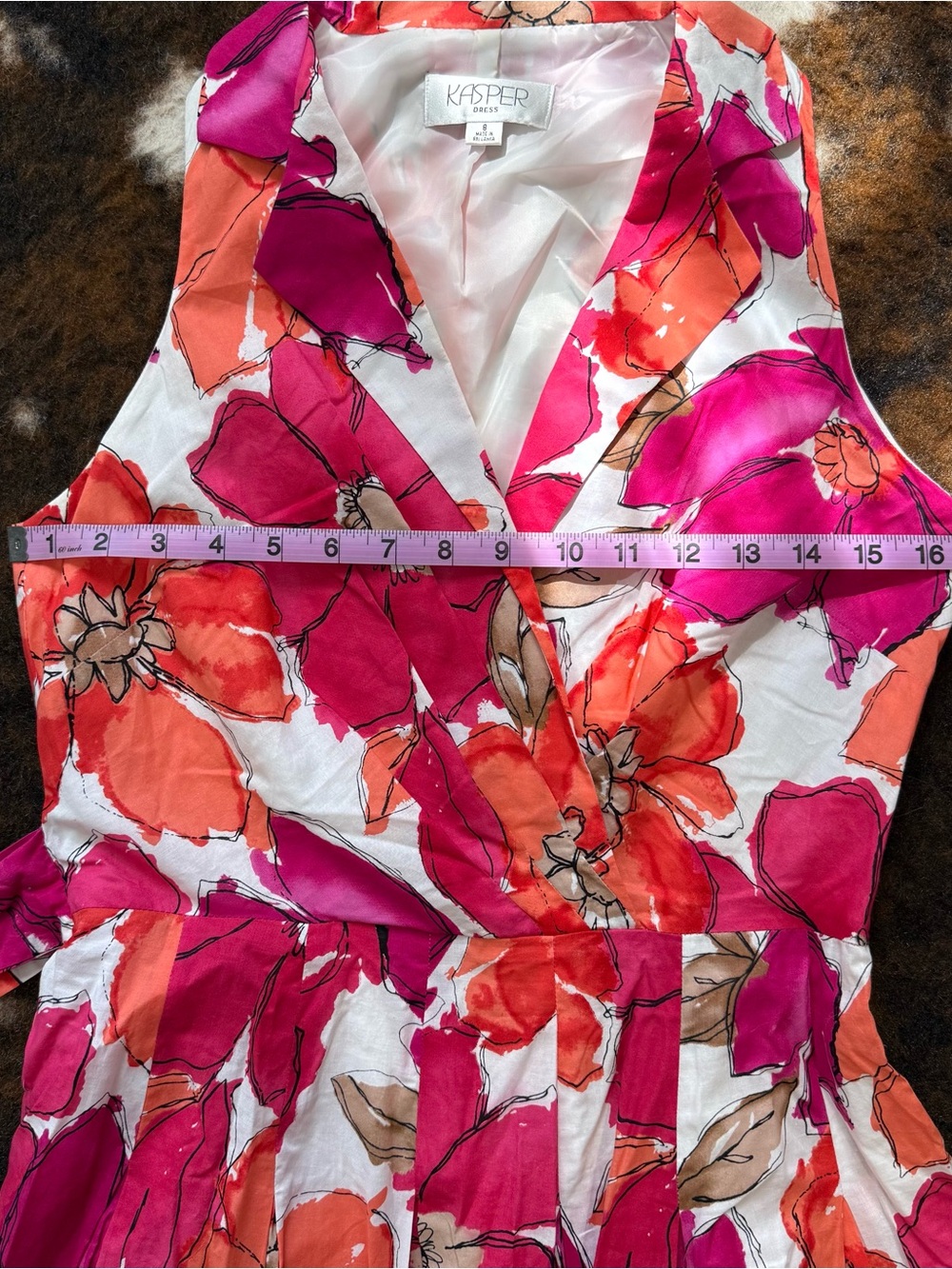 Kasper Floral Halter Dress in Fuchsia and Orange 100% Cotton - Picture 6 of 9